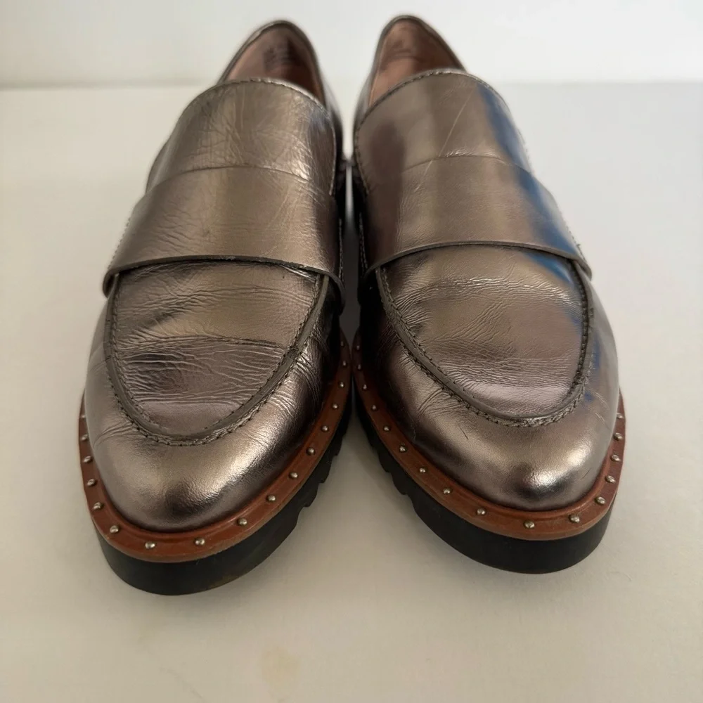 Halgoen Emily Studded Metalic Leather Chunky Y2K Loafers Flats Size 7.5